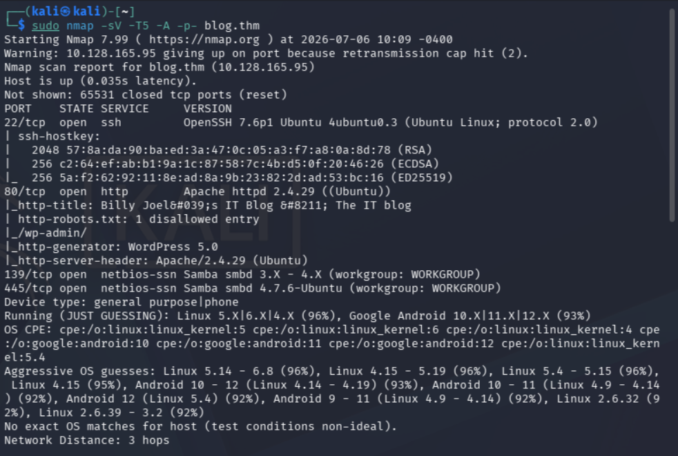 Escaneo inicial de puertos de Nmap
